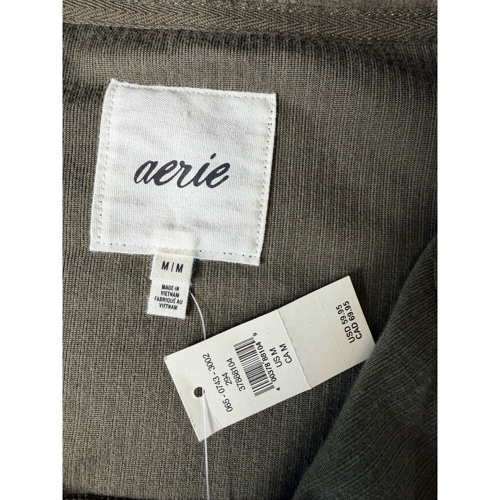 Aerie Olive Green Corduroy Cropped Jacket Full Zip Utility Pockets Size M - Picture 6 of 10